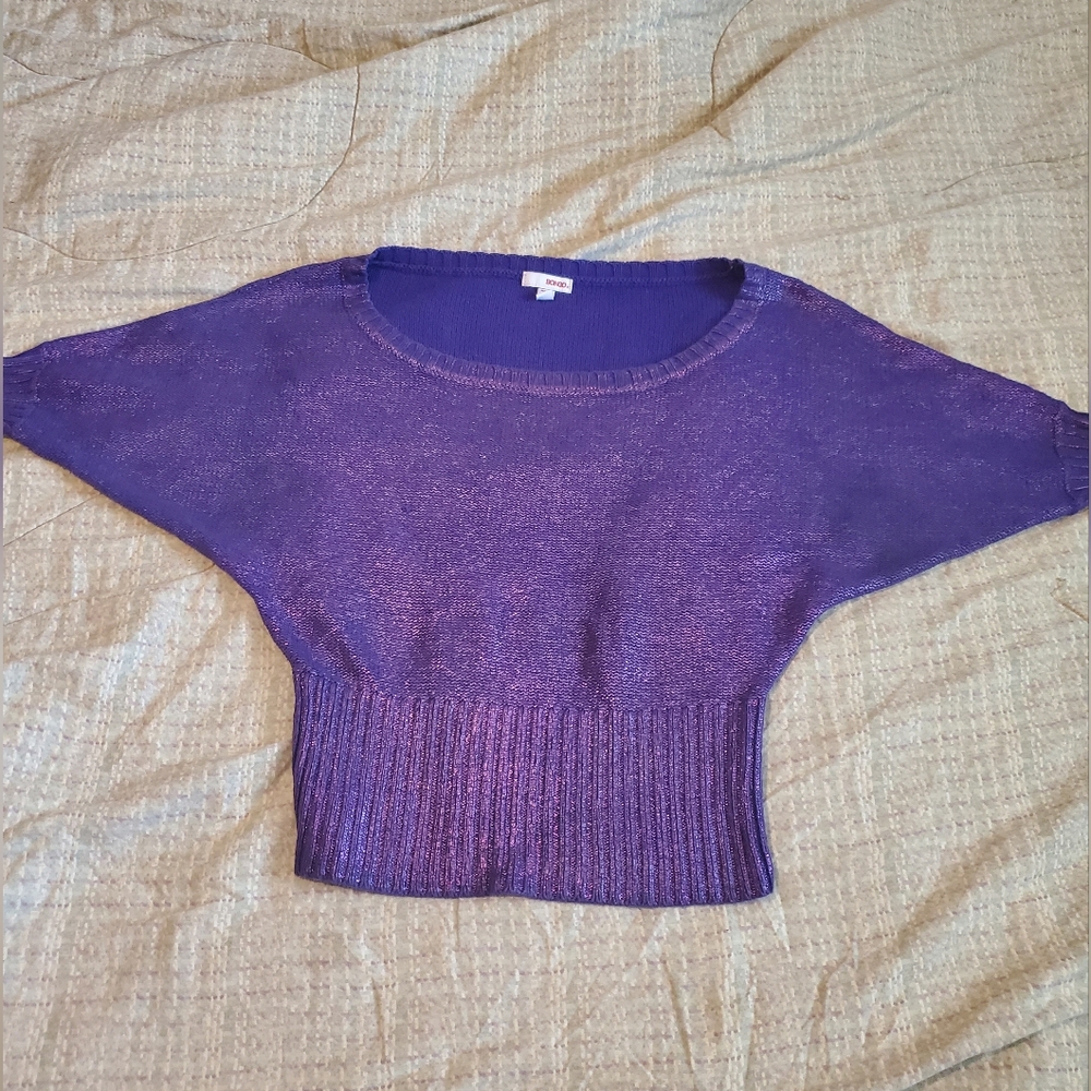 Gorgeous Bongo M Stretch Metallic Purple Dolman Sleeve Round Neck Blouse Top